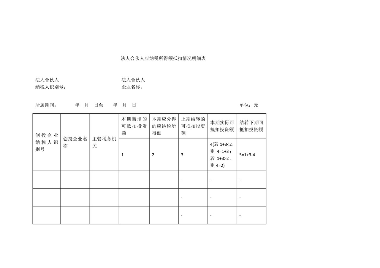 《法人合伙人应纳税所得额抵扣情况明细表》