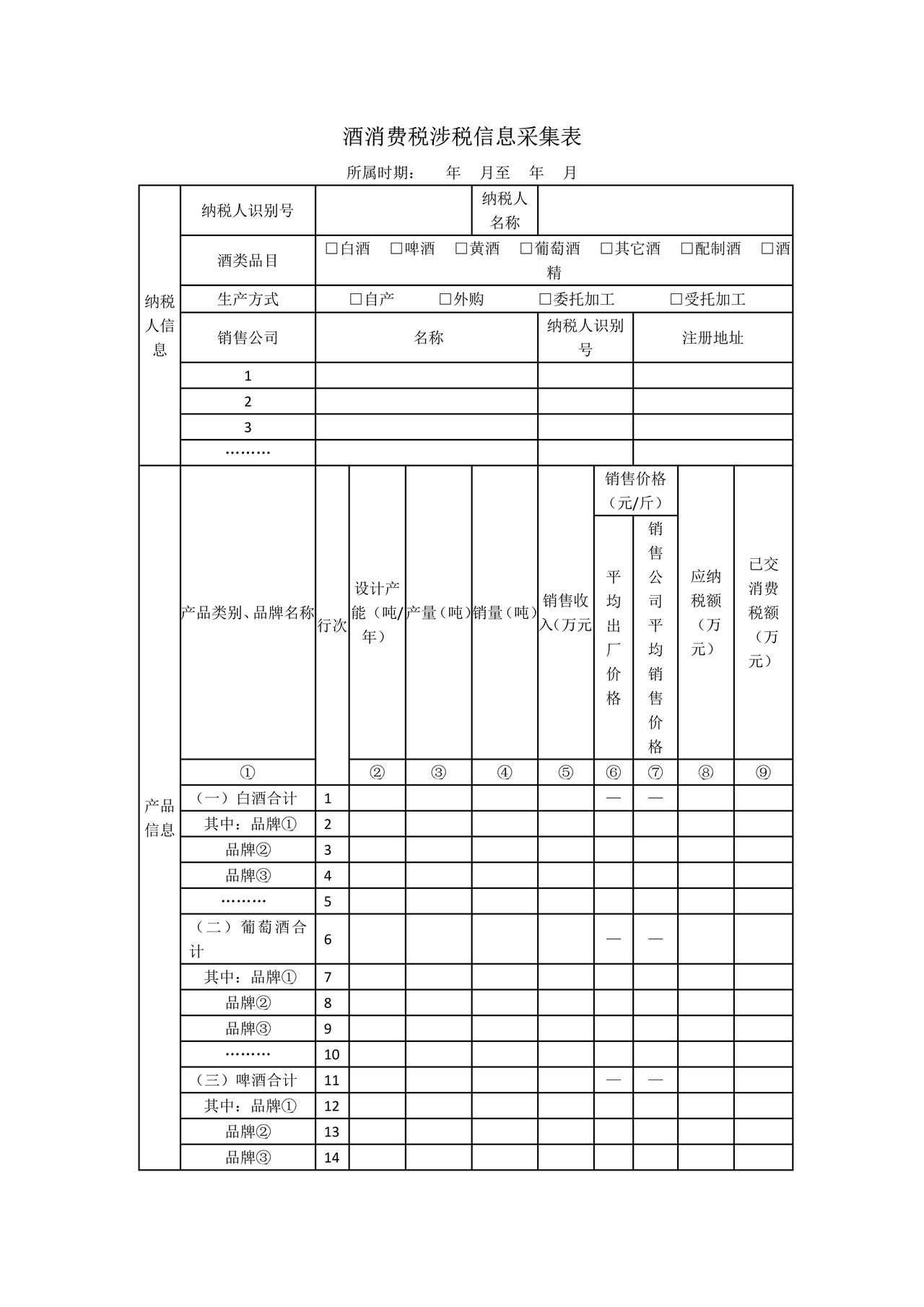 《酒消费税涉税信息采集表》