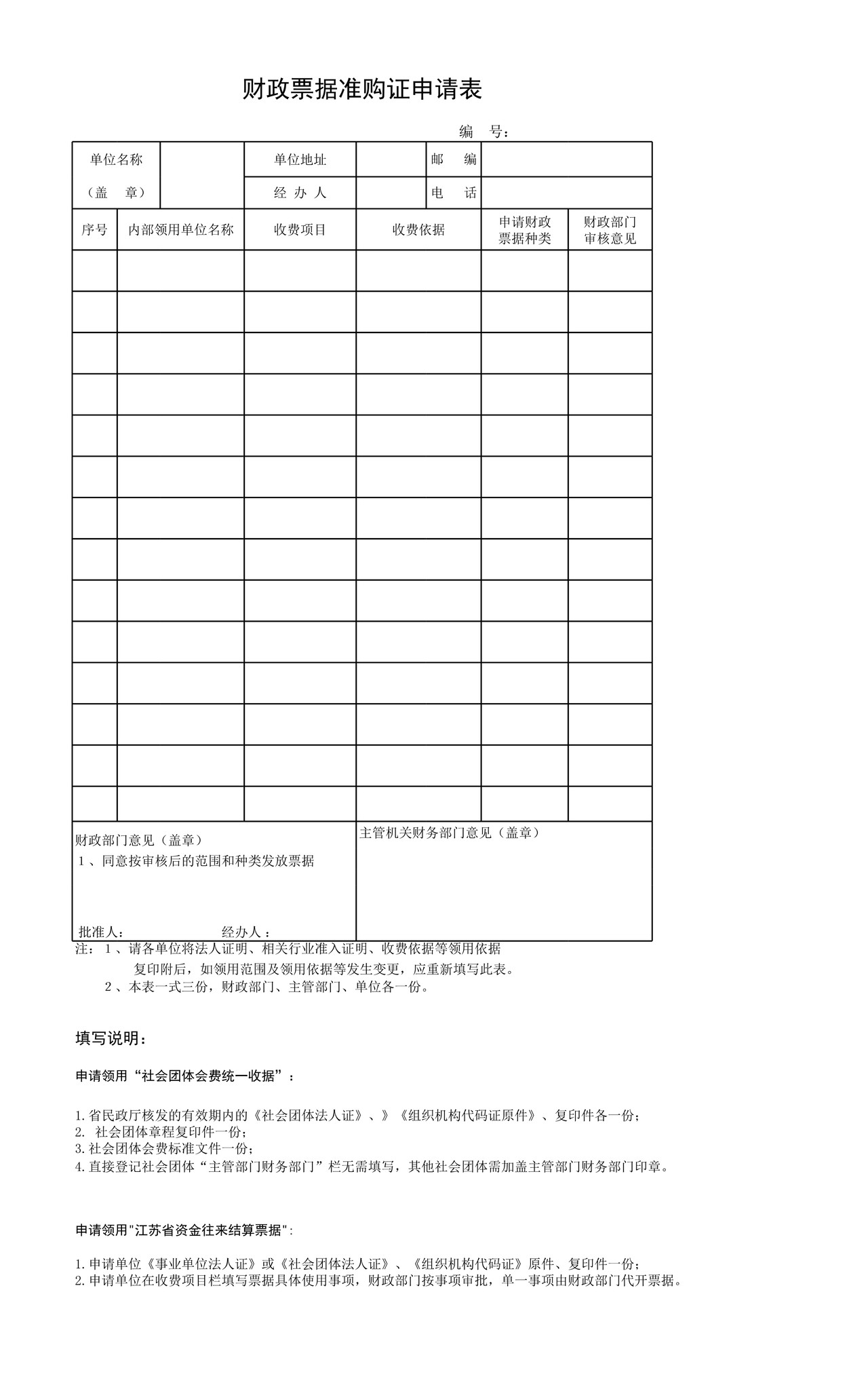 财政票据准购证申请表（2015年）