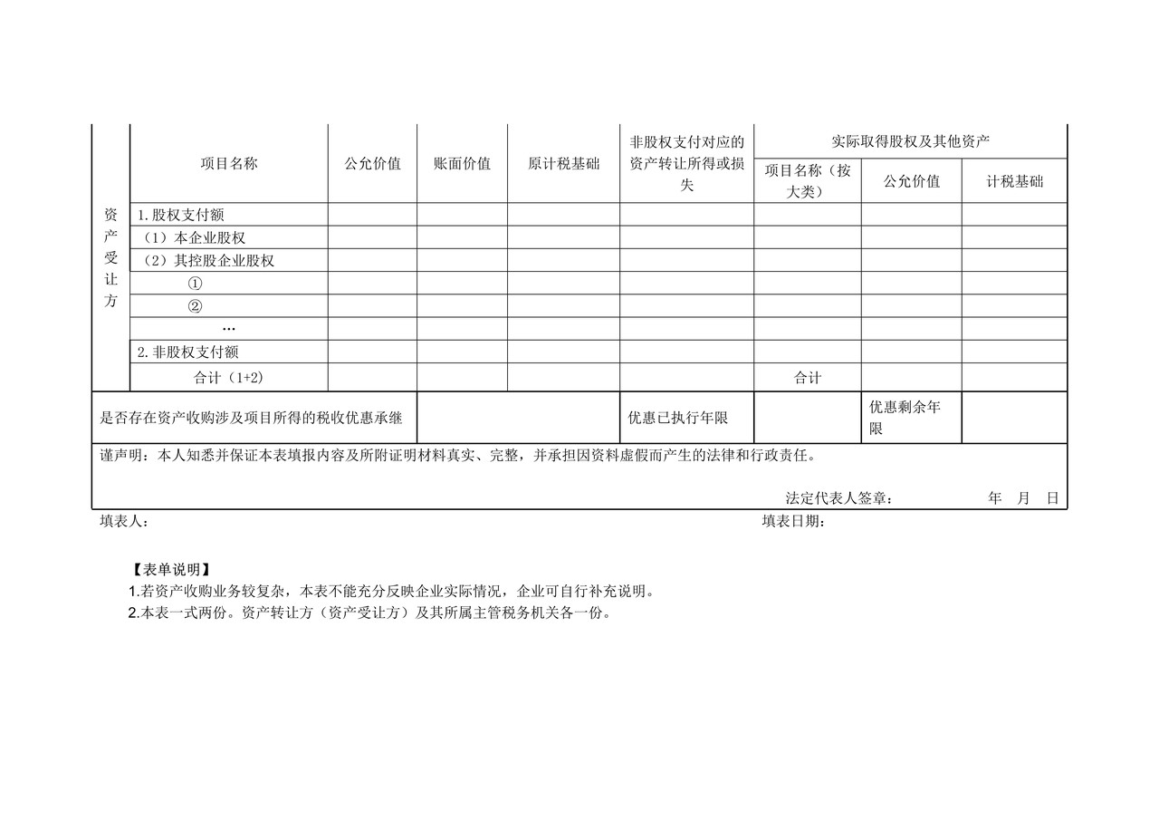 《企业重组所得税特殊性税务处理报告表(资产收购)》