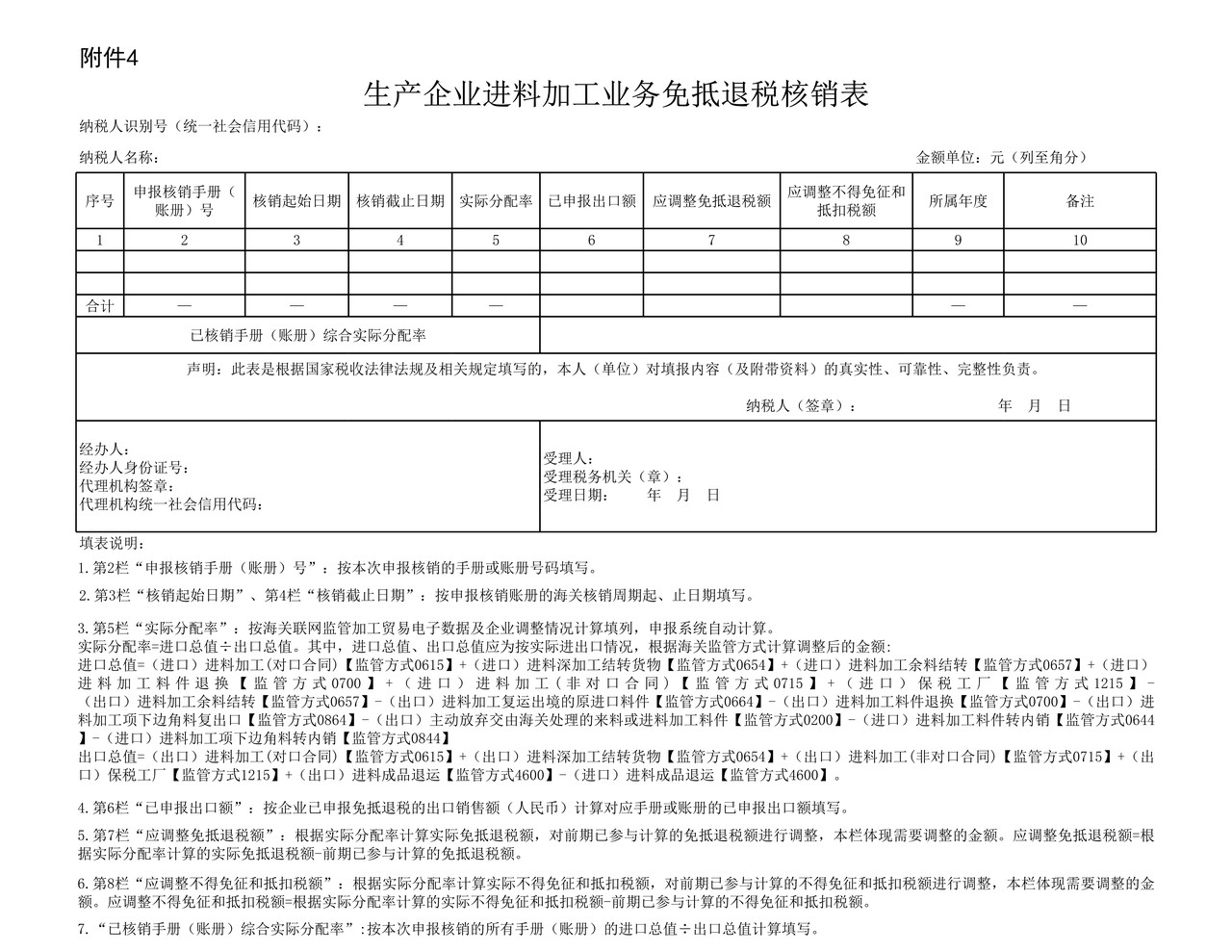 生产企业进料加工业务免抵退税核销表