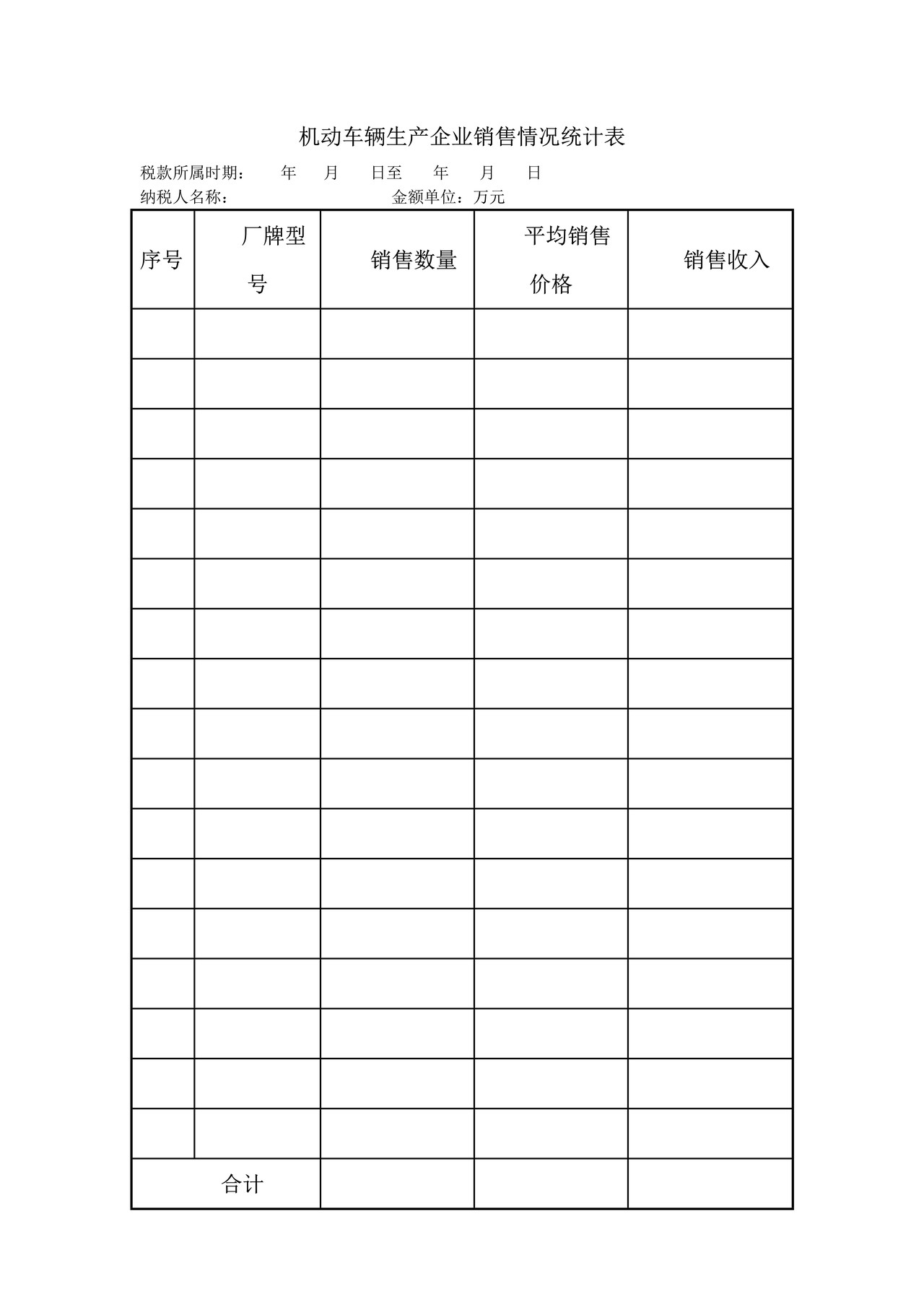 《机动车辆生产企业销售情况统计表》