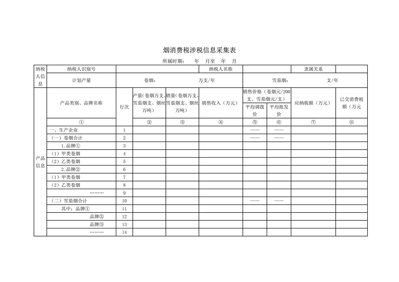 《烟消费税涉税信息采集表》