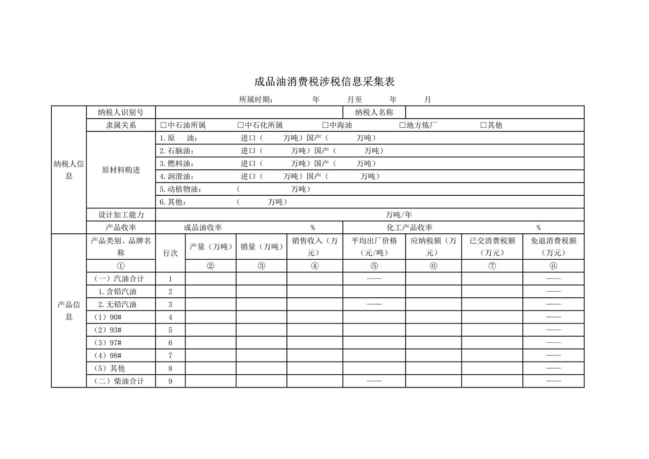 《成品油消费税涉税信息采集表》
