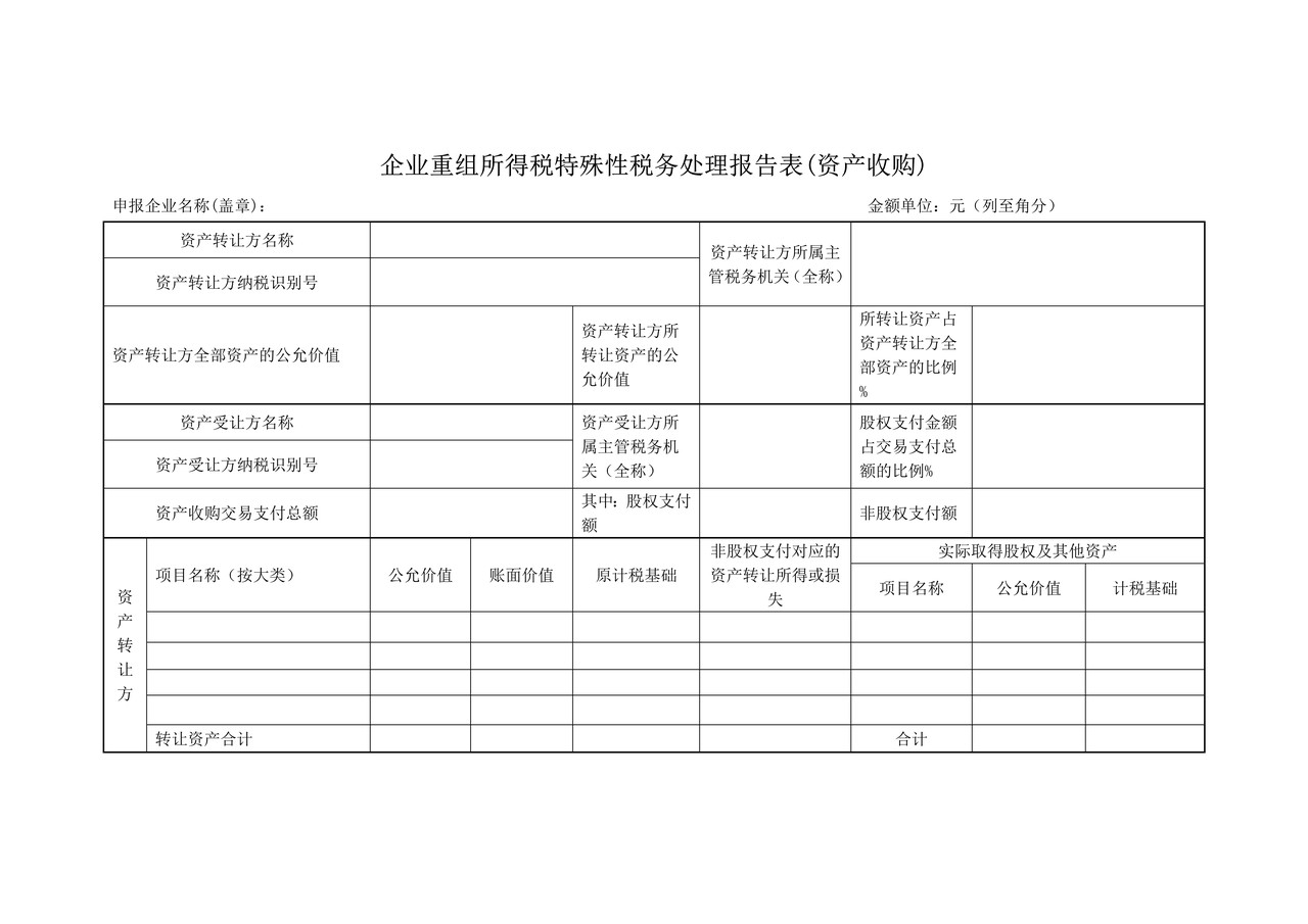 《企业重组所得税特殊性税务处理报告表(资产收购)》