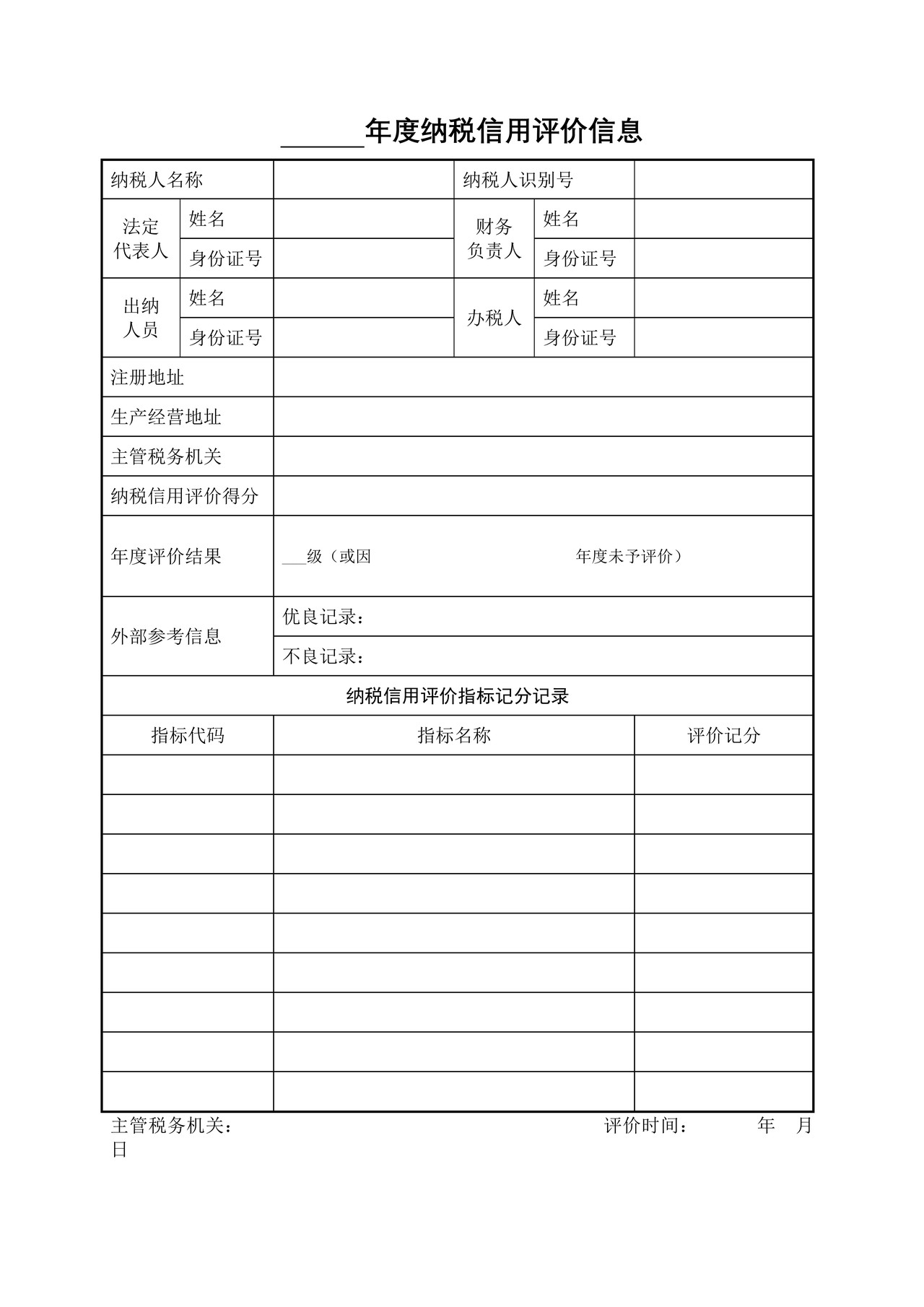年度纳税信用评价信息