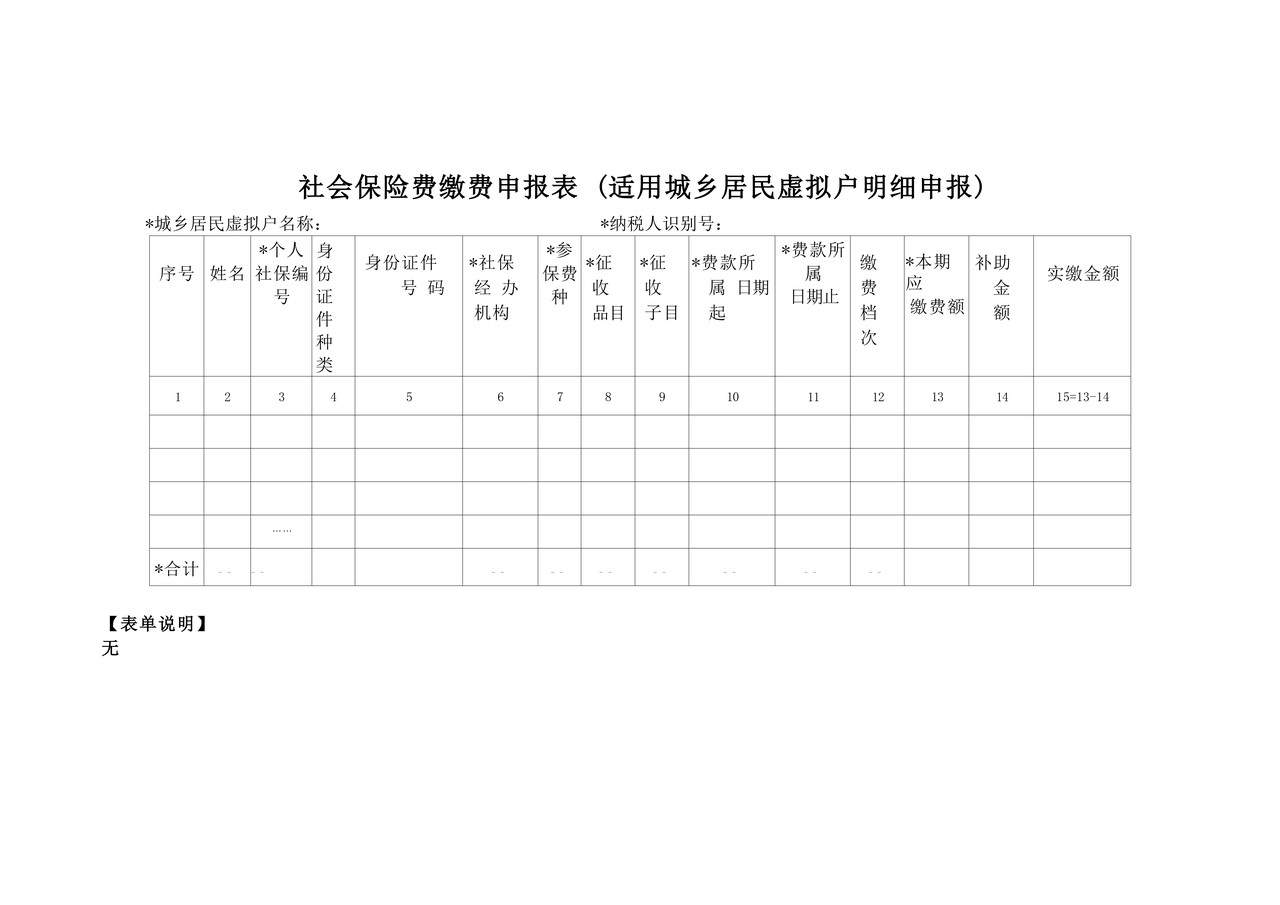 社会保险费缴费申报表+(适用城乡居民虚拟户明细申报)