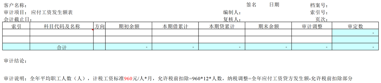 D06应付工资审计表格