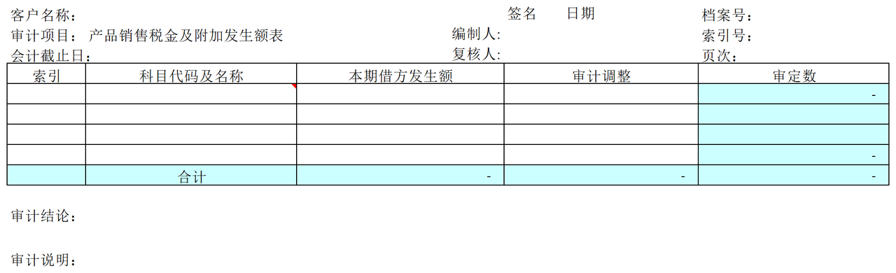 F04营业税金及附加审计表格