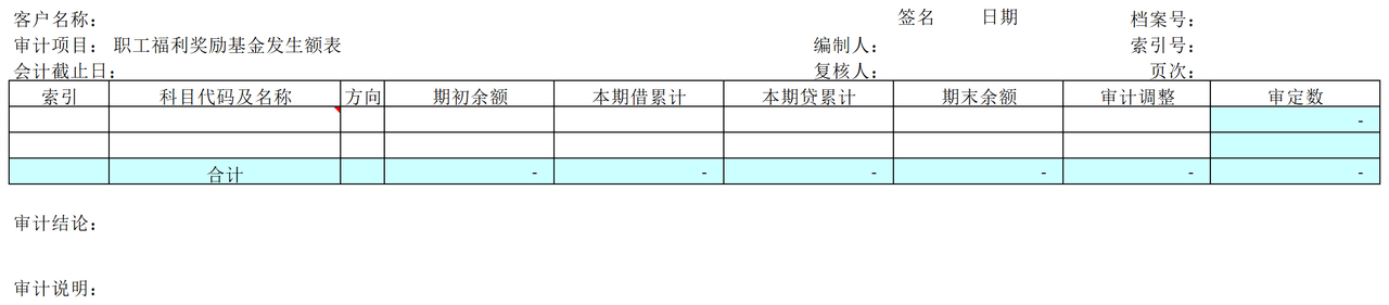 D12职工福利奖励基金审计表格
