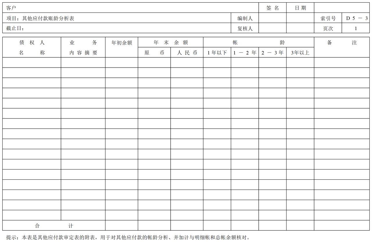 D05其他应付款审计表格