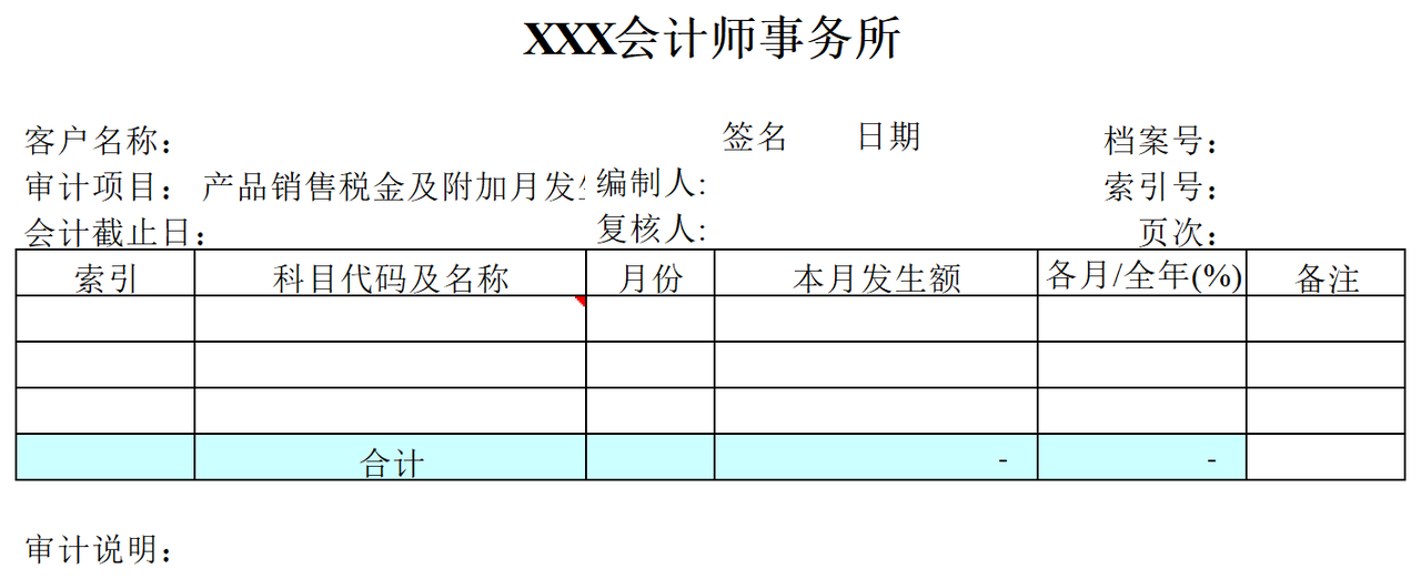 F04营业税金及附加审计表格