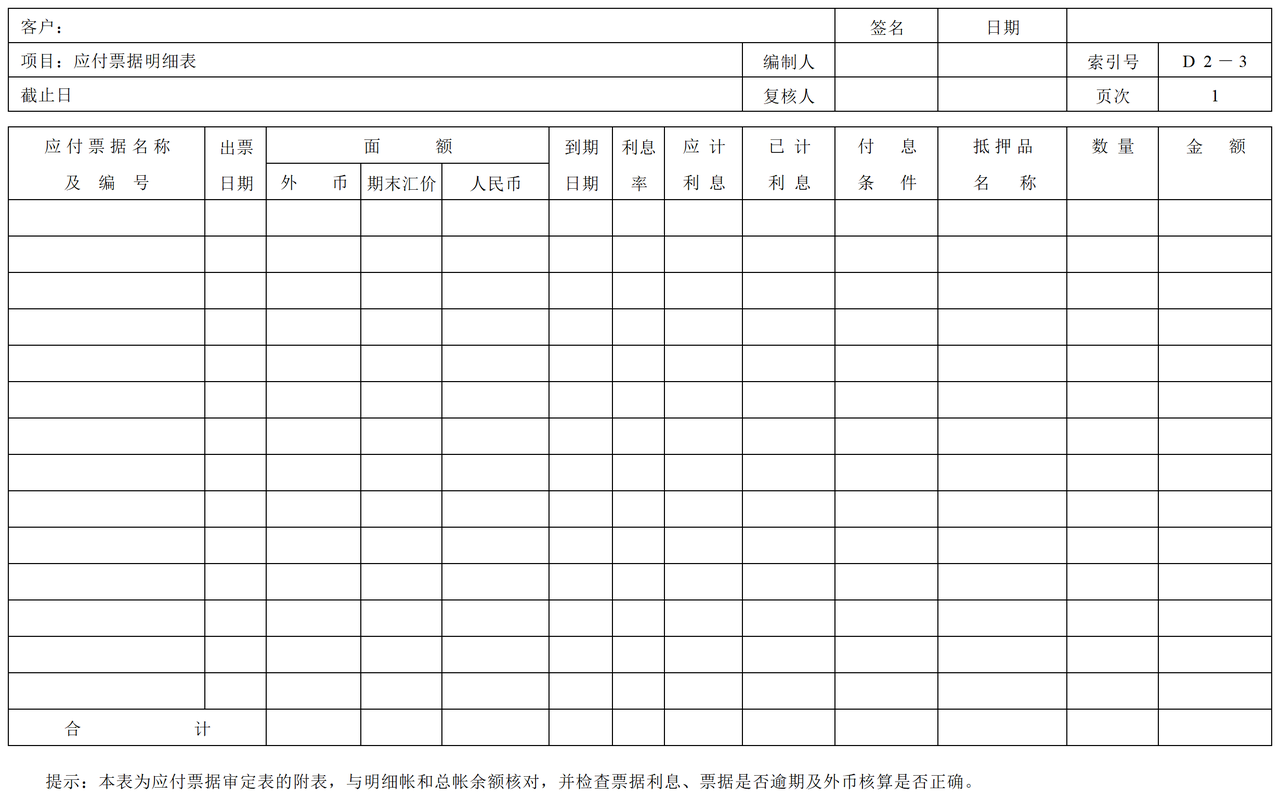 D02应付票据审计表格