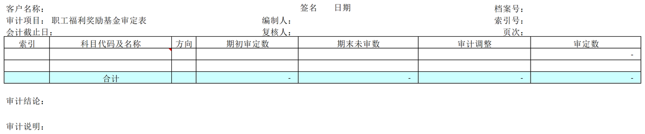D12职工福利奖励基金审计表格