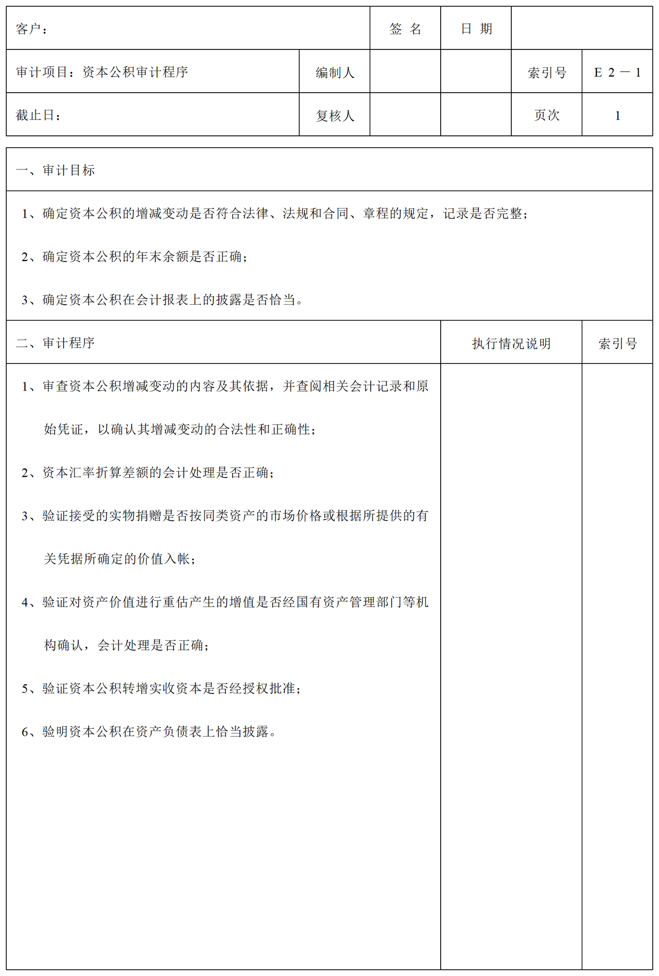E02资本公积审计表格