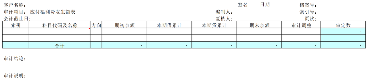 D07应付福利费审计表格