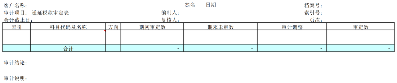 D19递延税款审计表格