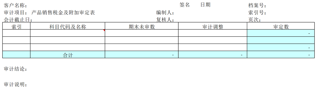 F04营业税金及附加审计表格