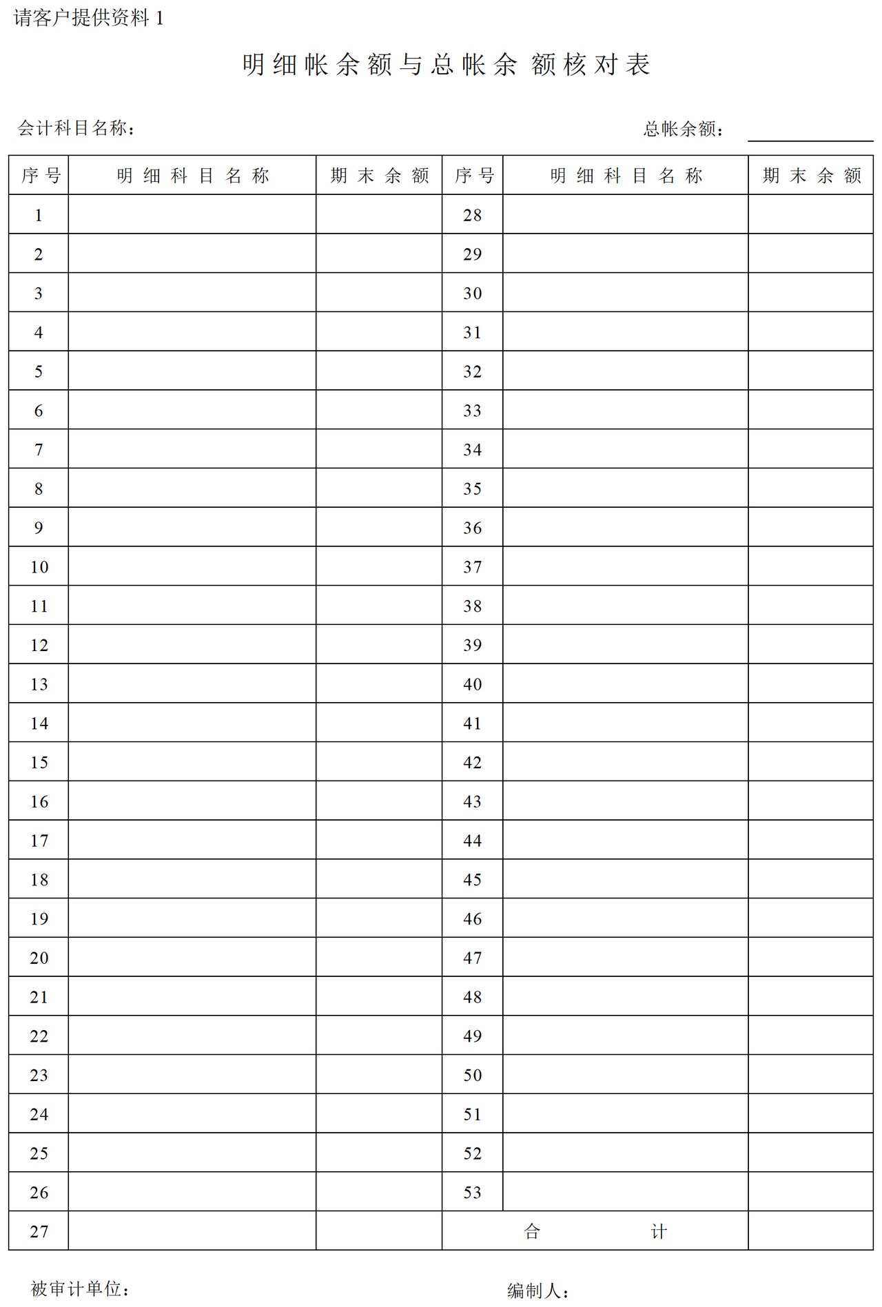 审计准备H备查类