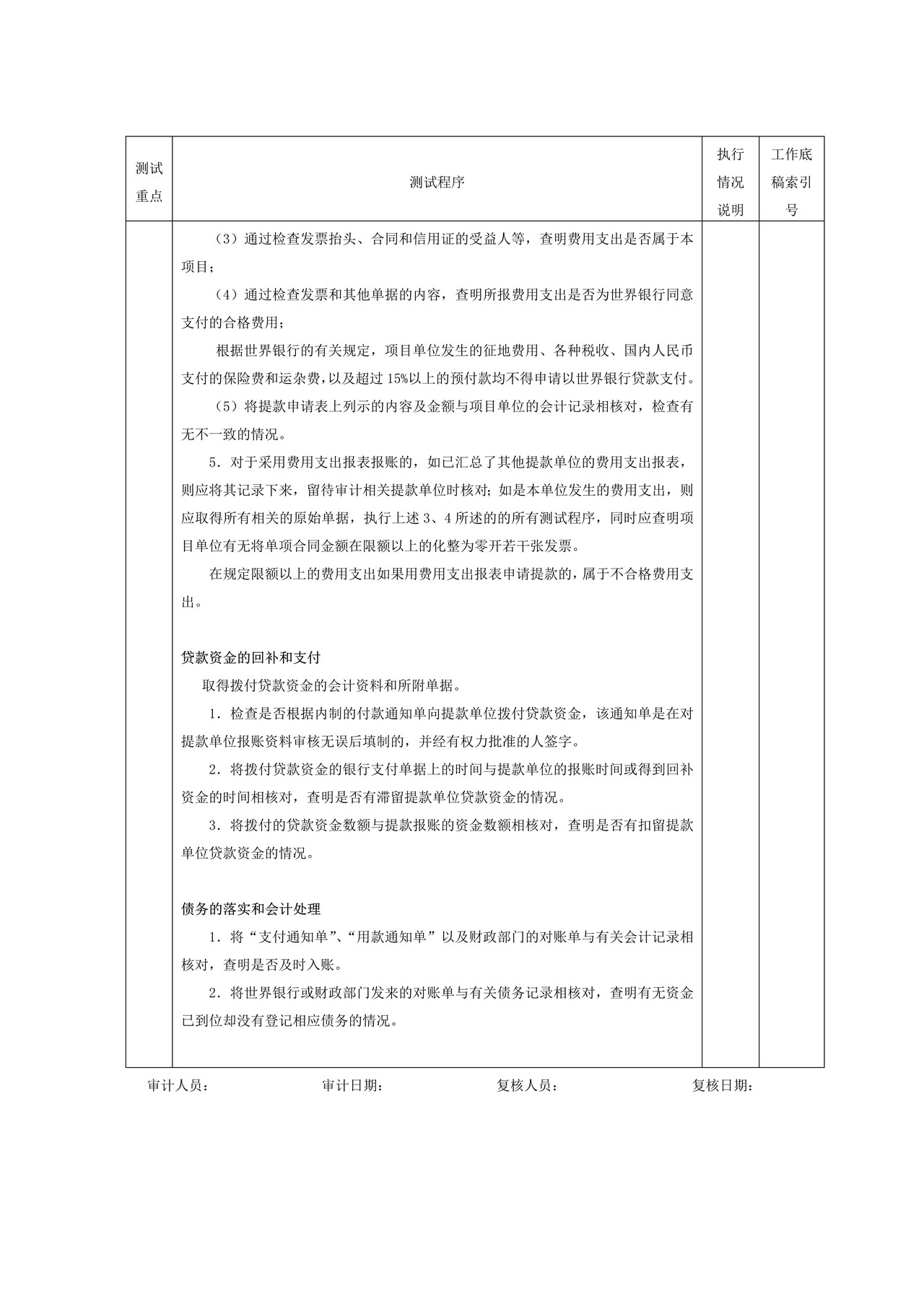 提款报账-2提款报账业务循环内部控制符合性测试程序表