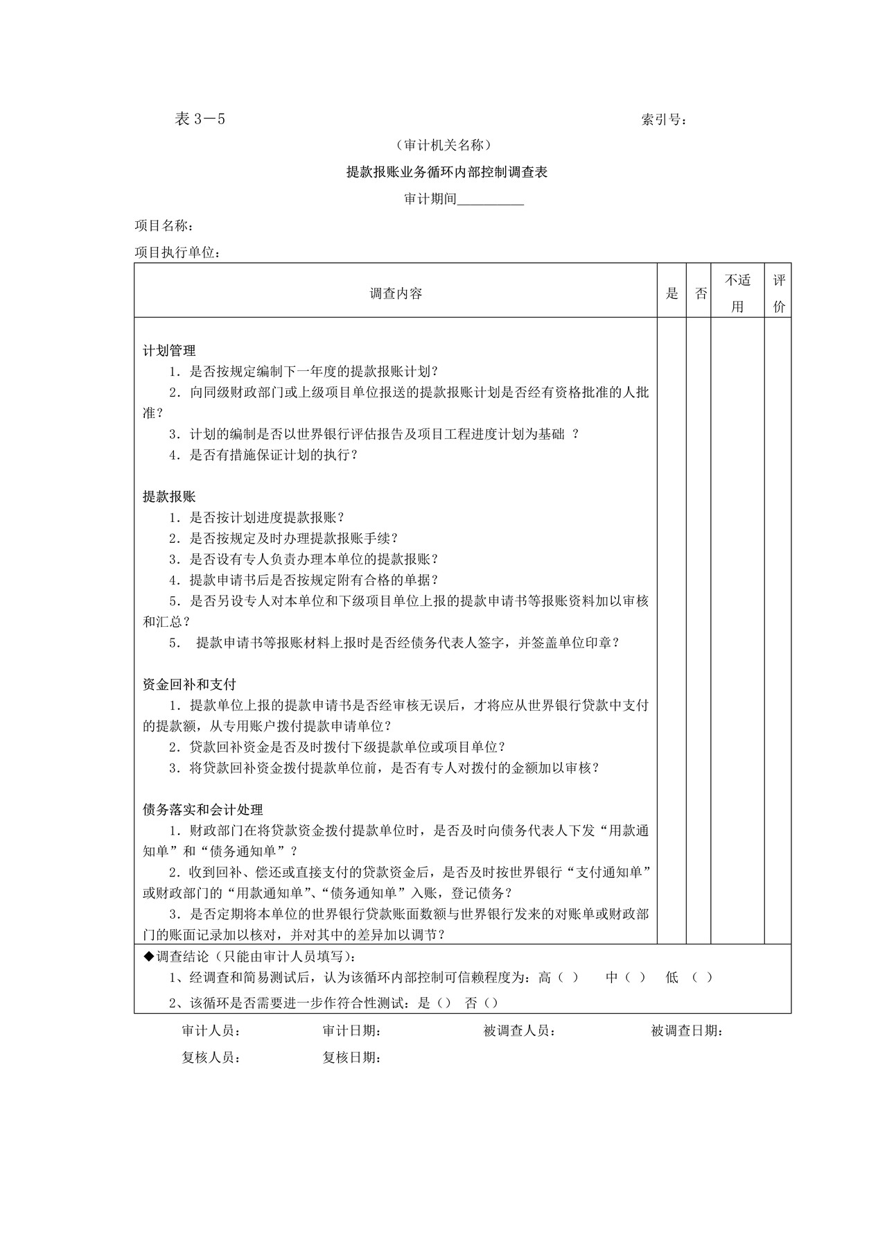提款报账-1提款报账业务循环内部控制调查表