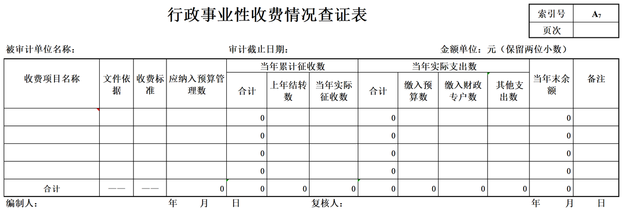 行政事业单位收支审计表格
