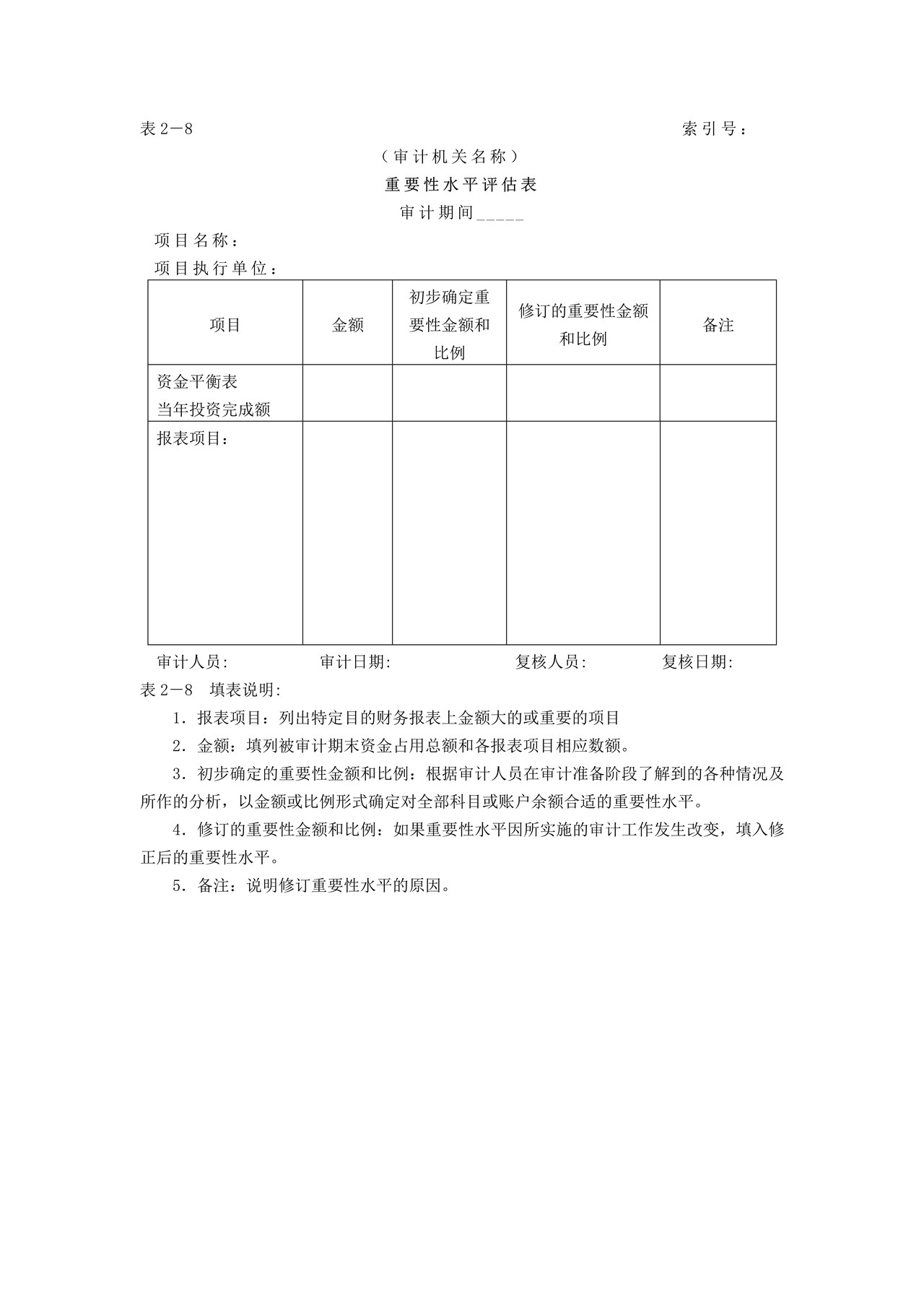 审计准备-5重要性水平评估表
