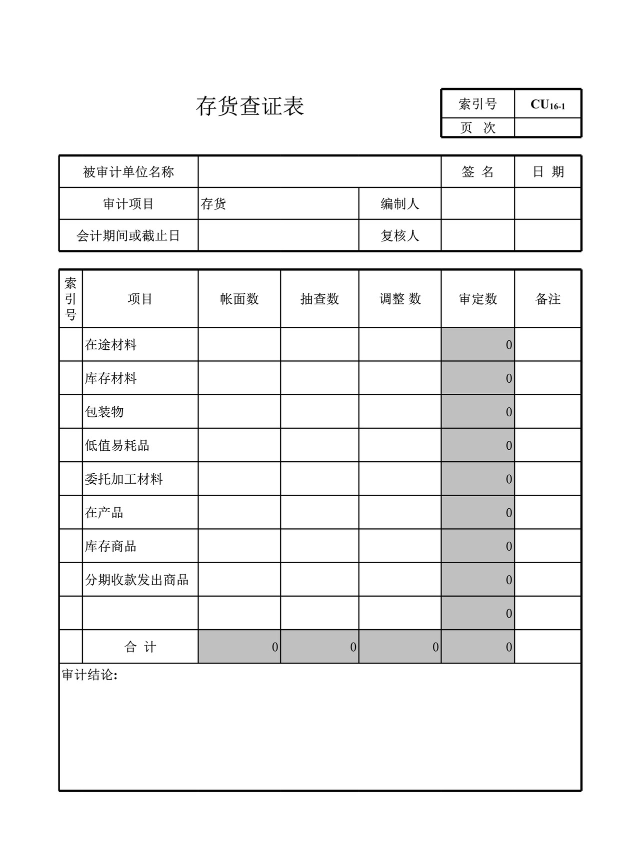 行政事业单位资产审计表格
