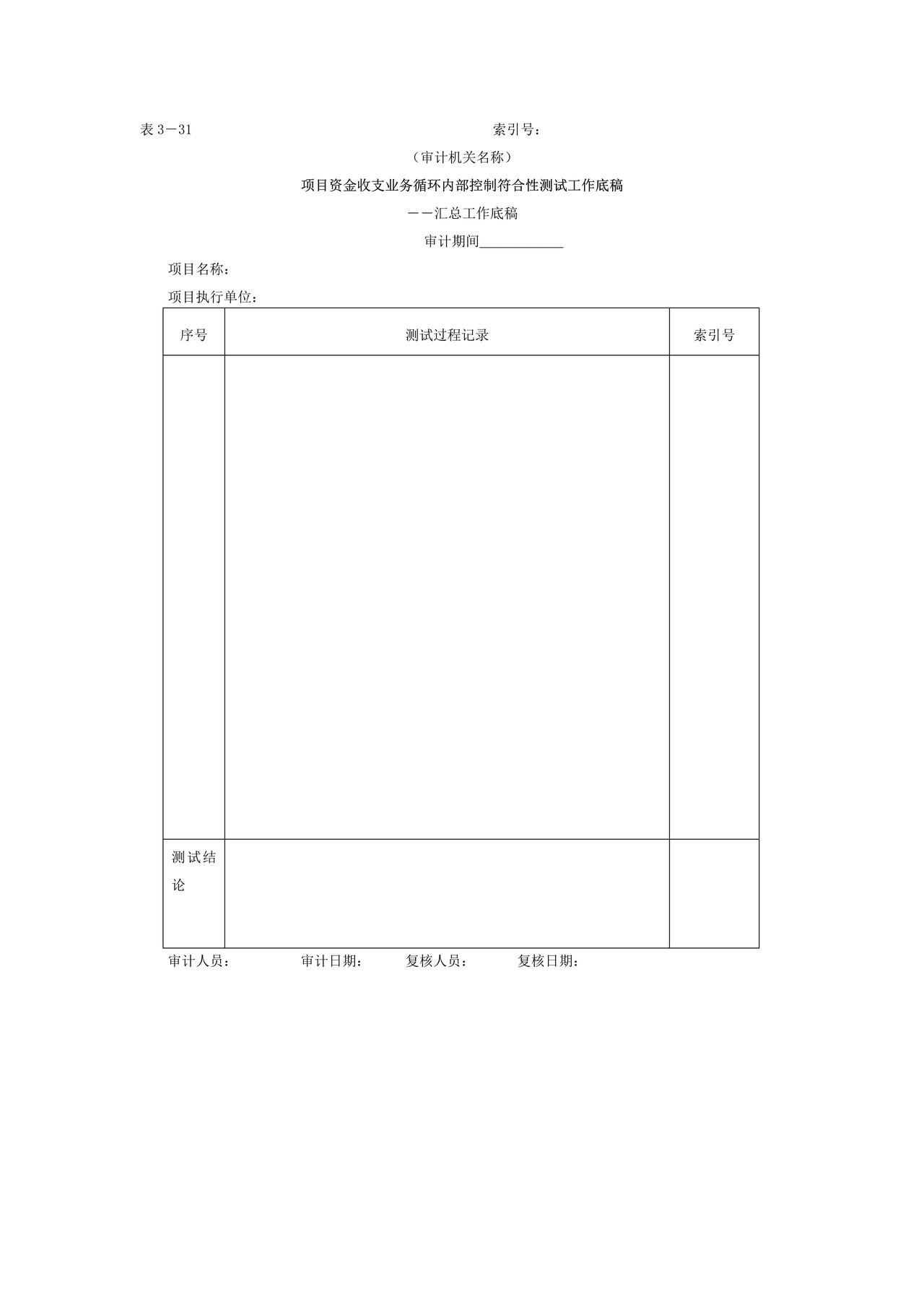 项目资金-3项目资金业务循环内部控制符合性测试工作底稿