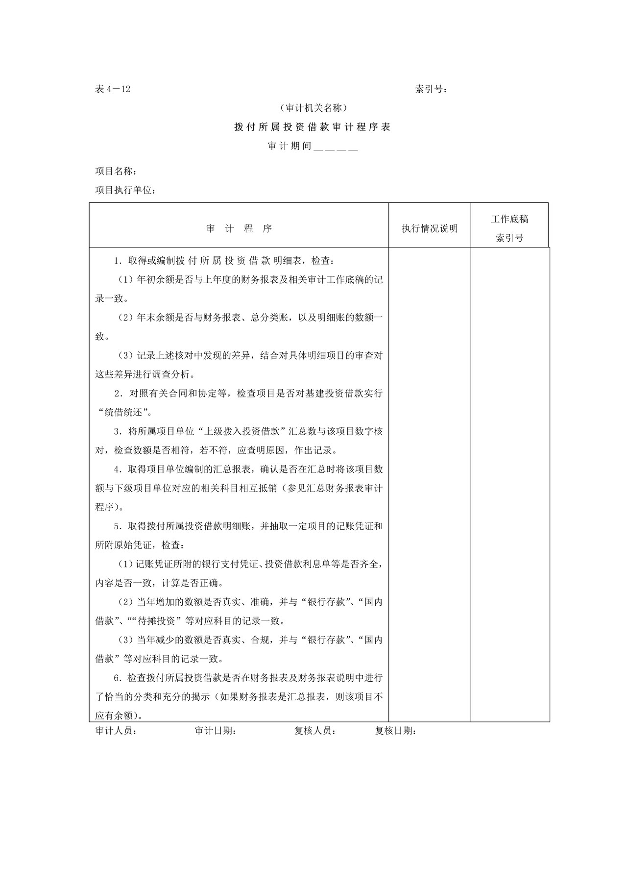 03拨付所属投资借款-拨付所属投资借款审计程序表
