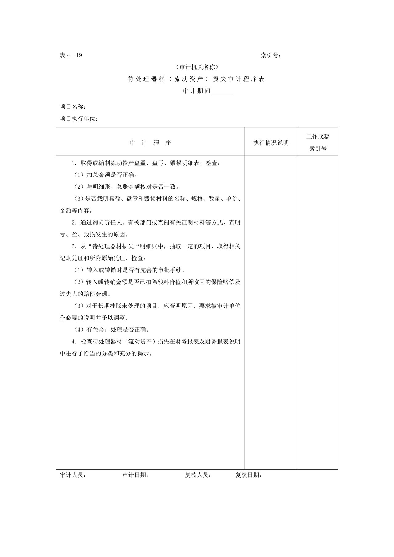 05存货-3待处理器材损失审计程序表