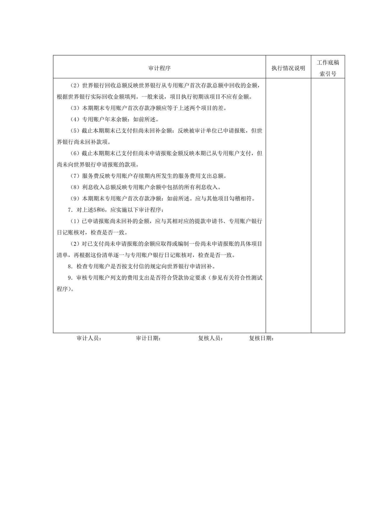 财务报表-4专用账户报表审计程序表