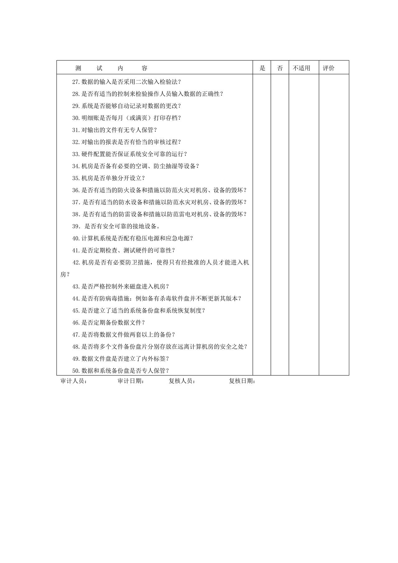 控制环境和会计系统内控调查结论-3会计电算化系统内部控制调查表