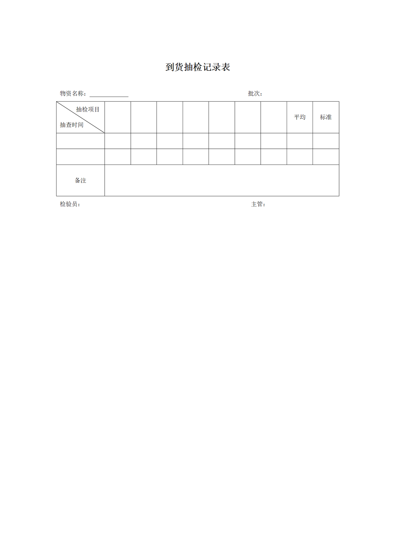 到货抽检记录表