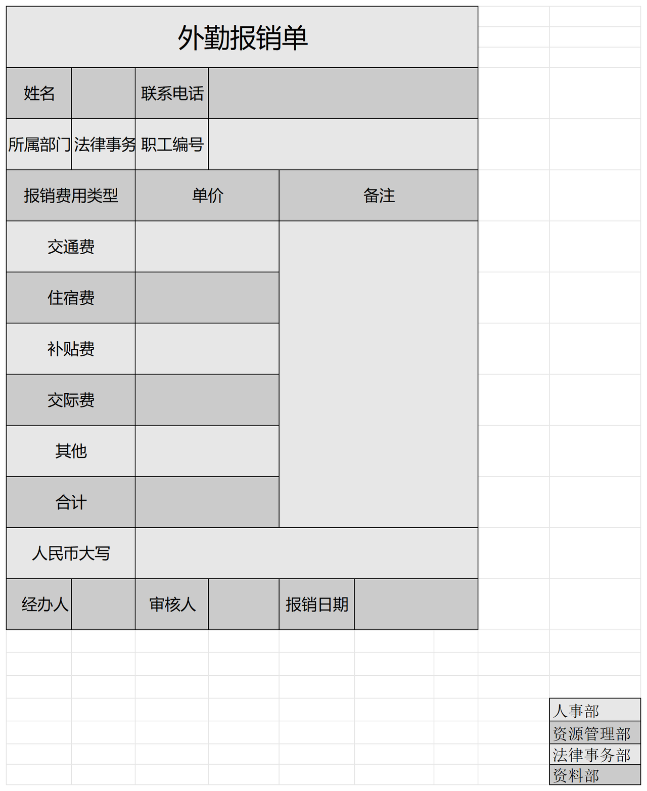 通用外勤报销单