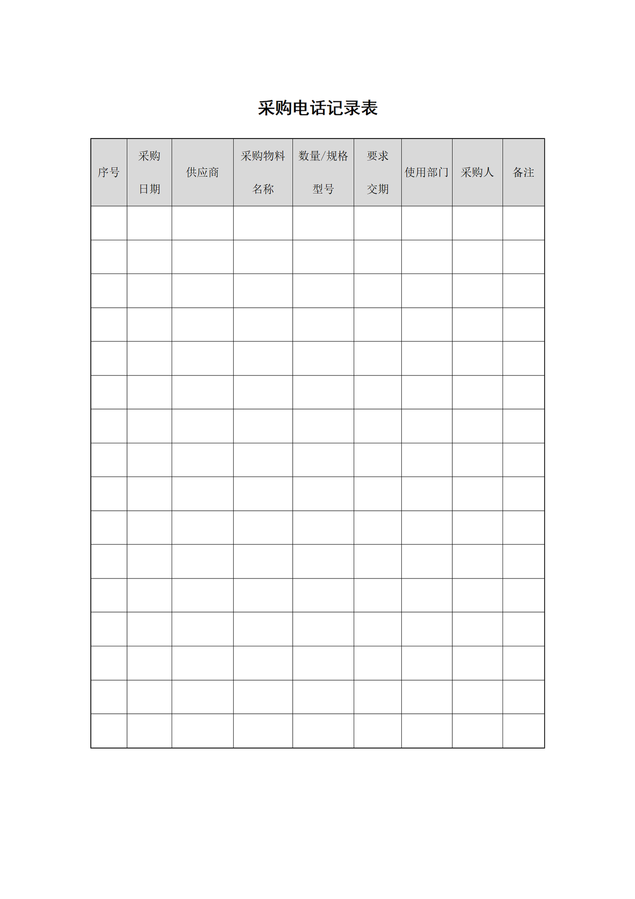 采购电话记录表