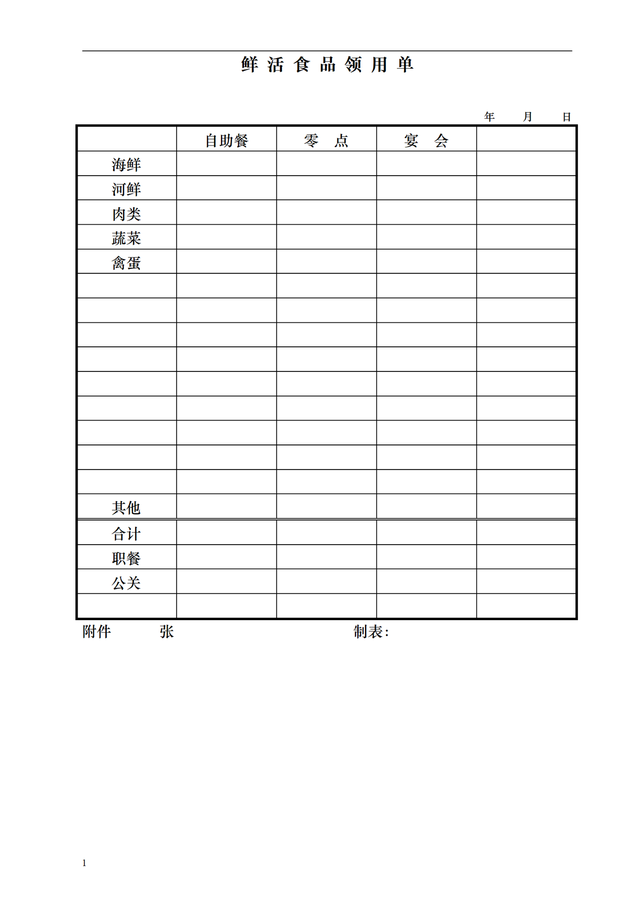 鲜活食品领用单