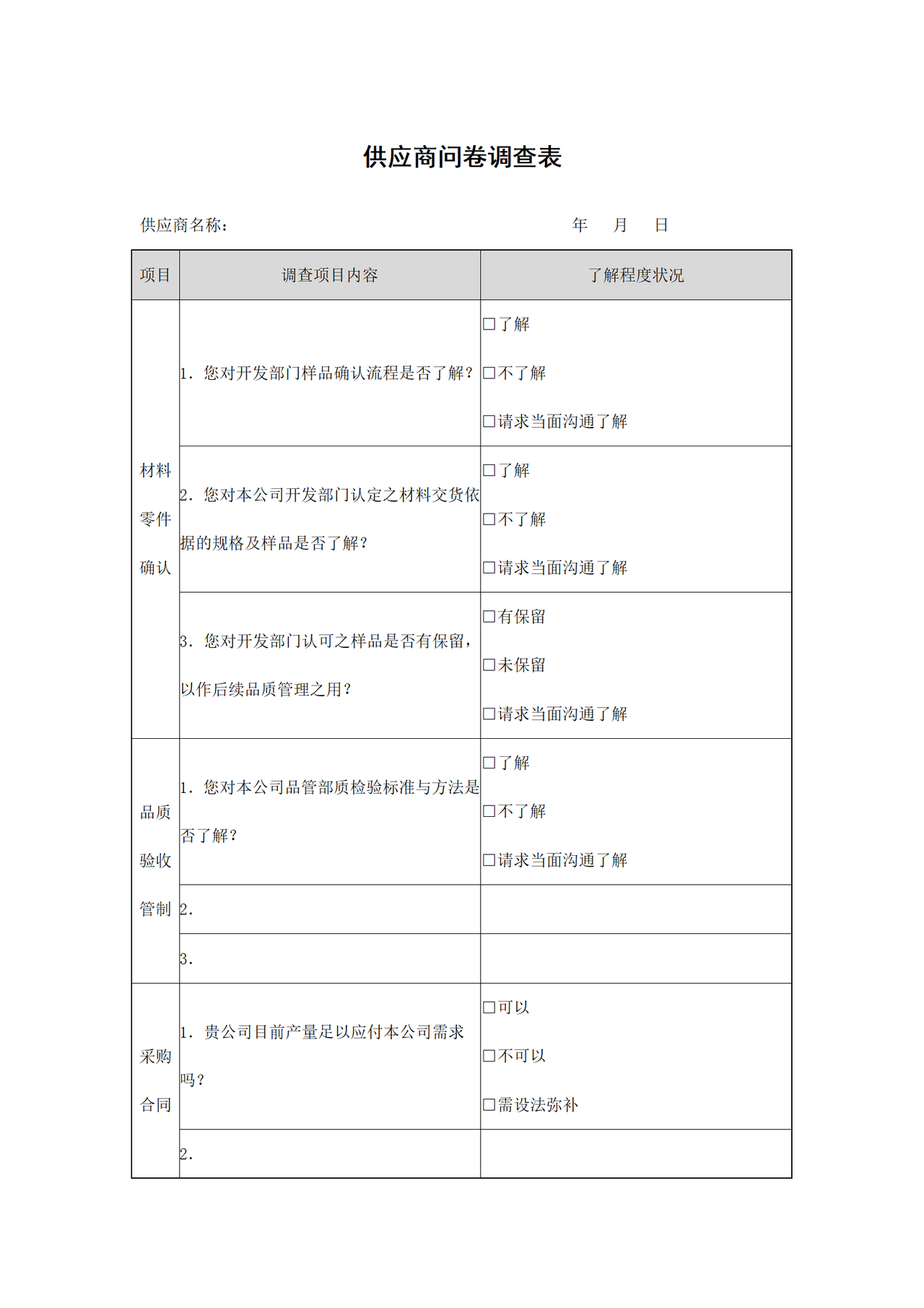 供应商问卷调查表