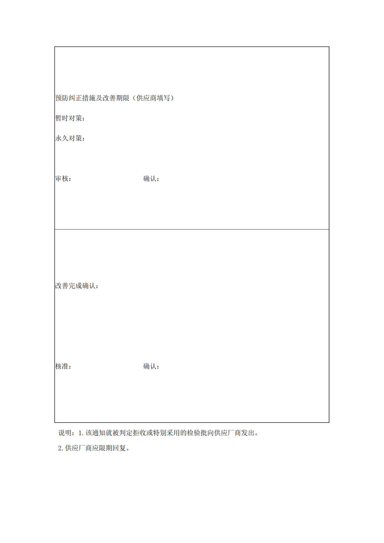 供应商异常处理联络单