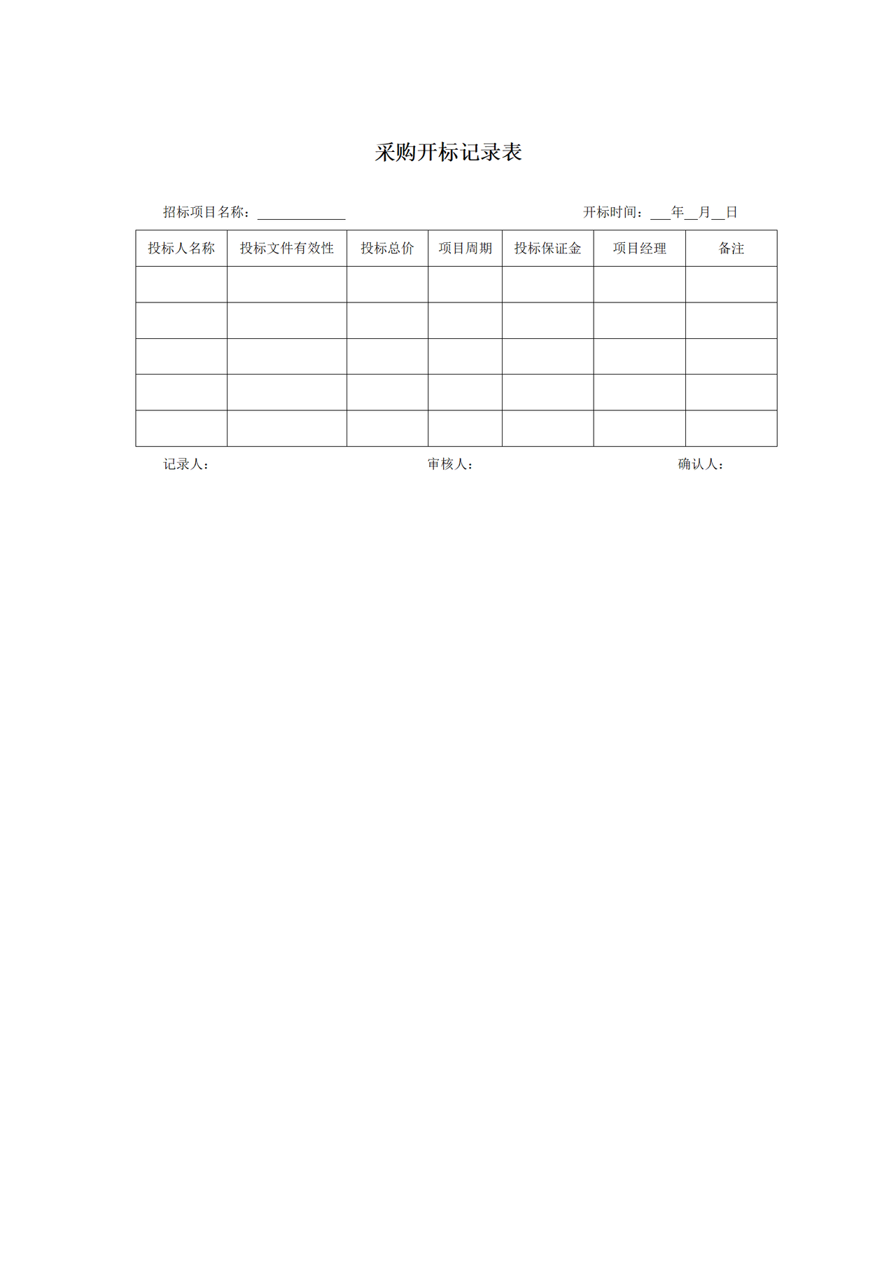 采购开标记录表