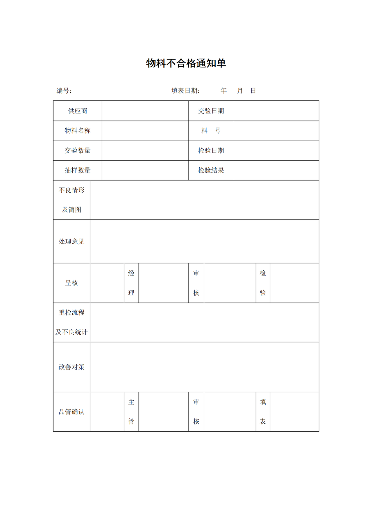 物料不合格通知单