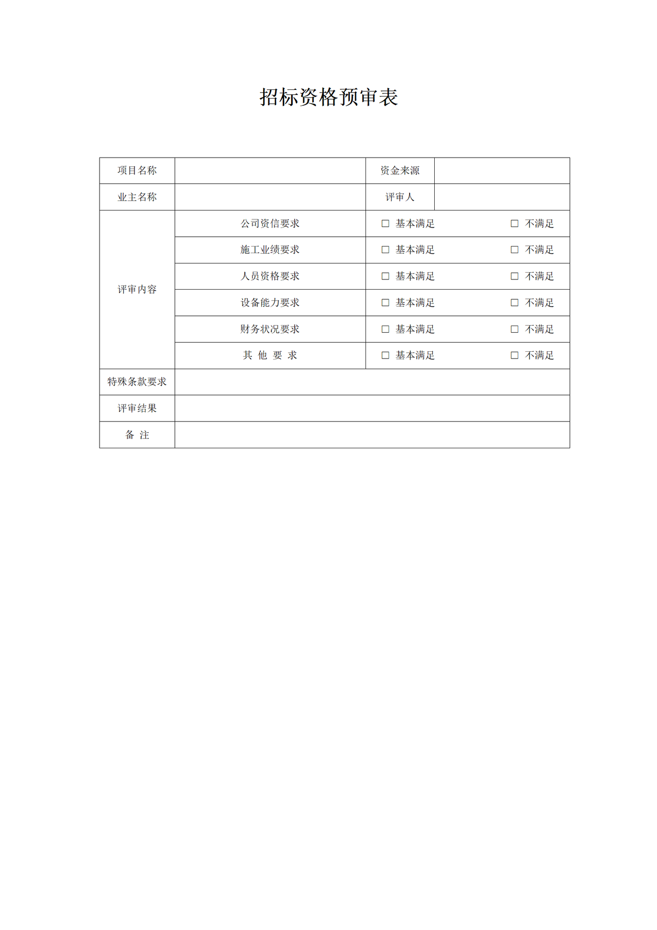 招标资格预审表