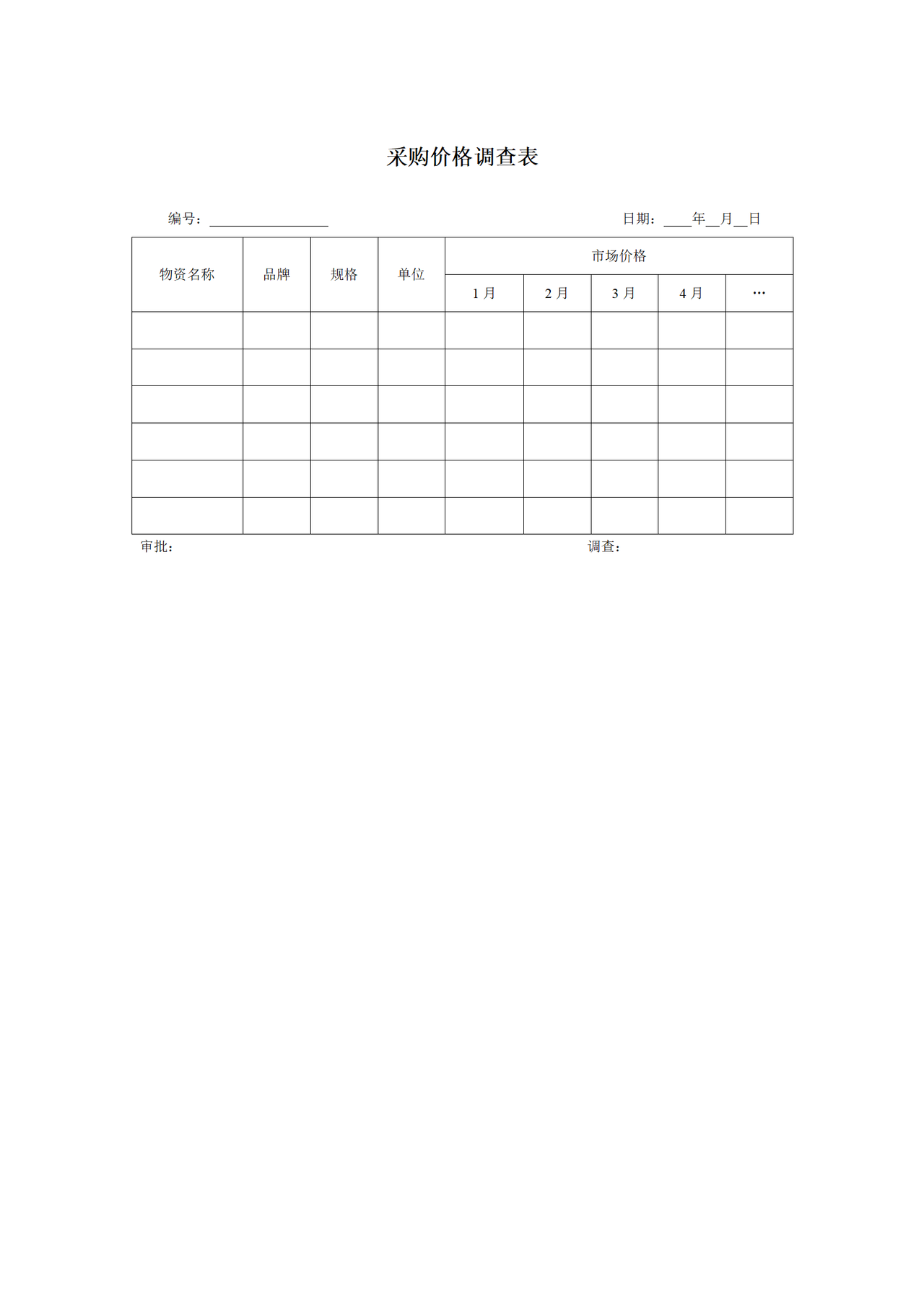 采购价格调查表