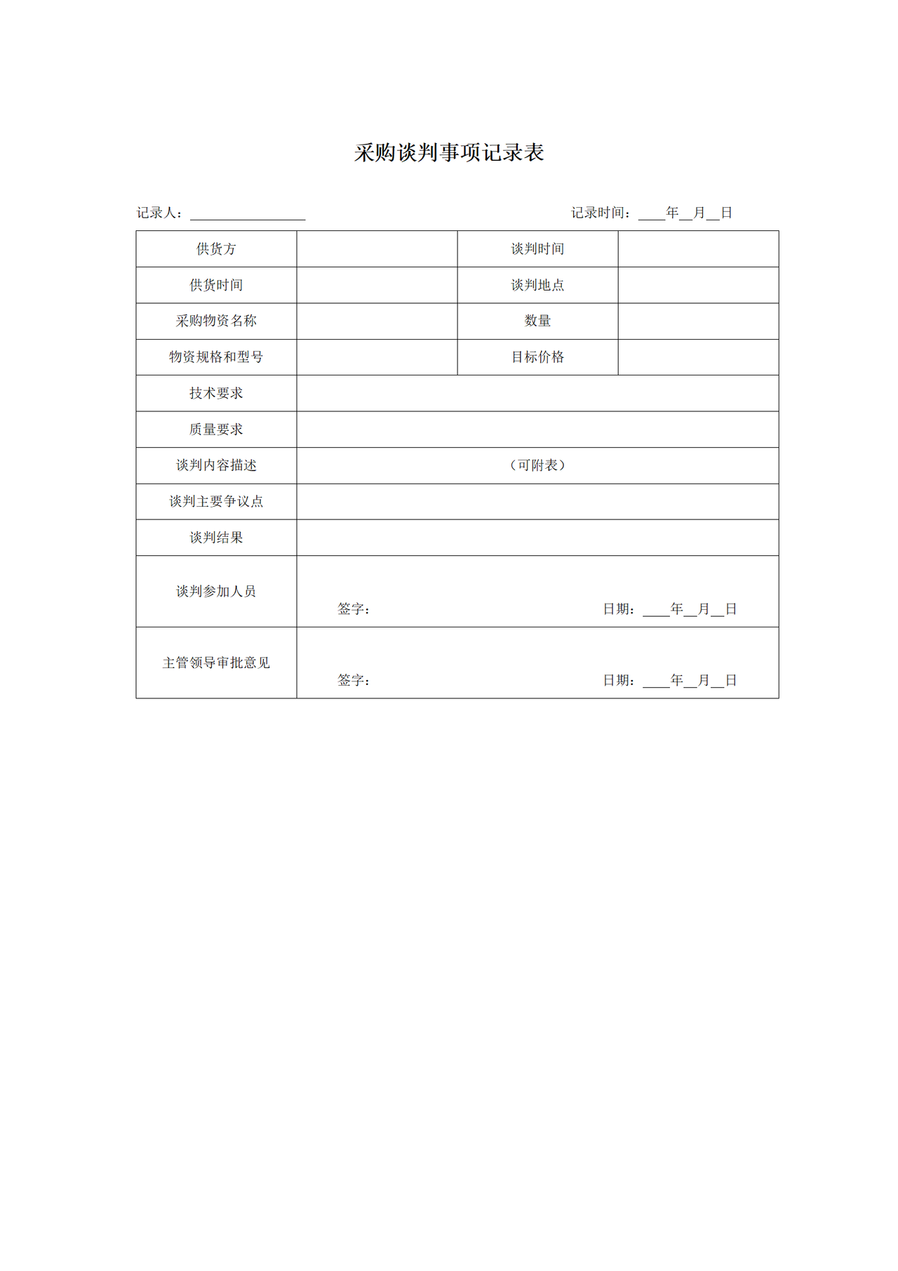 采购谈判事项记录表