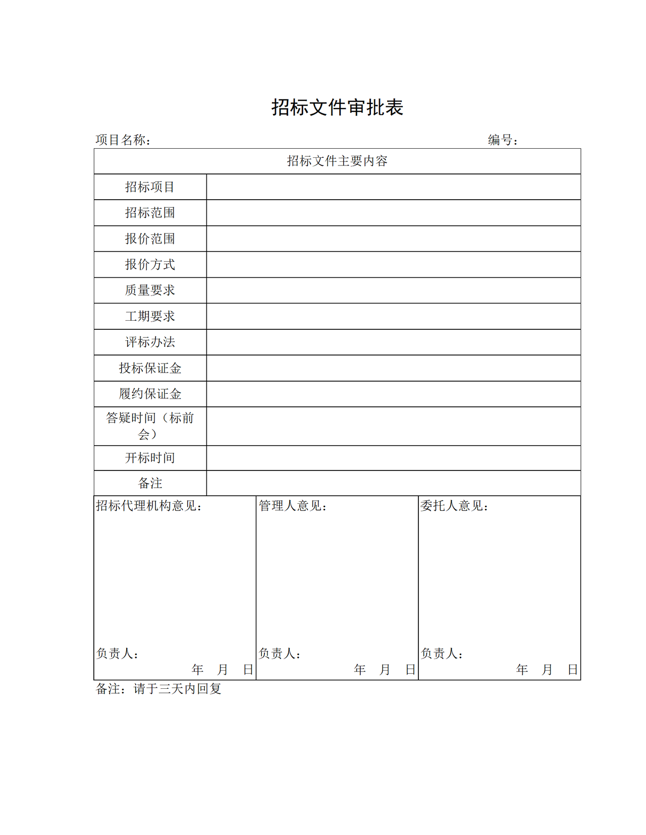 招标文件审批表