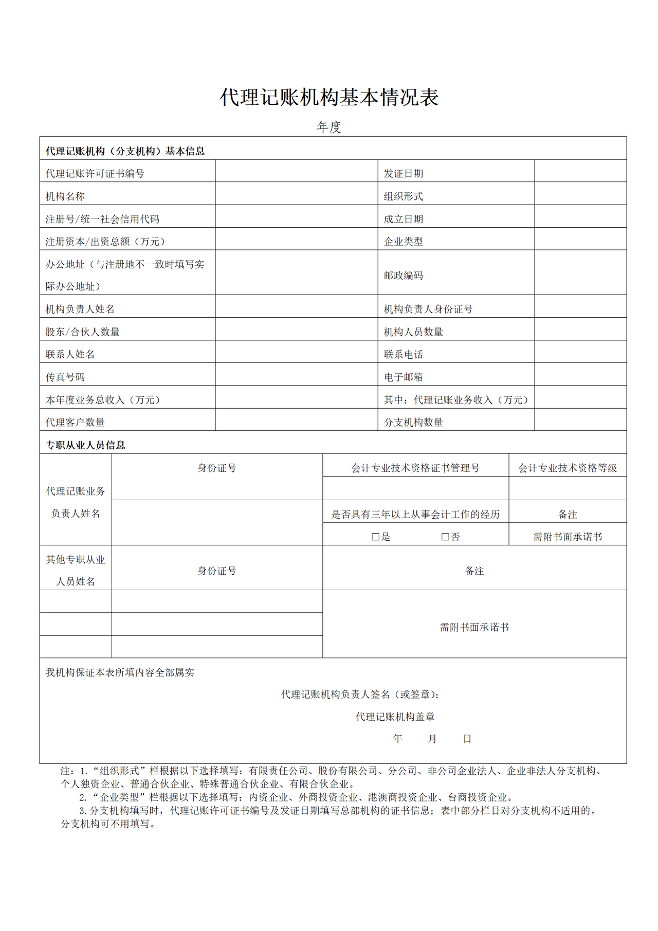 代理记账机构基本情况表