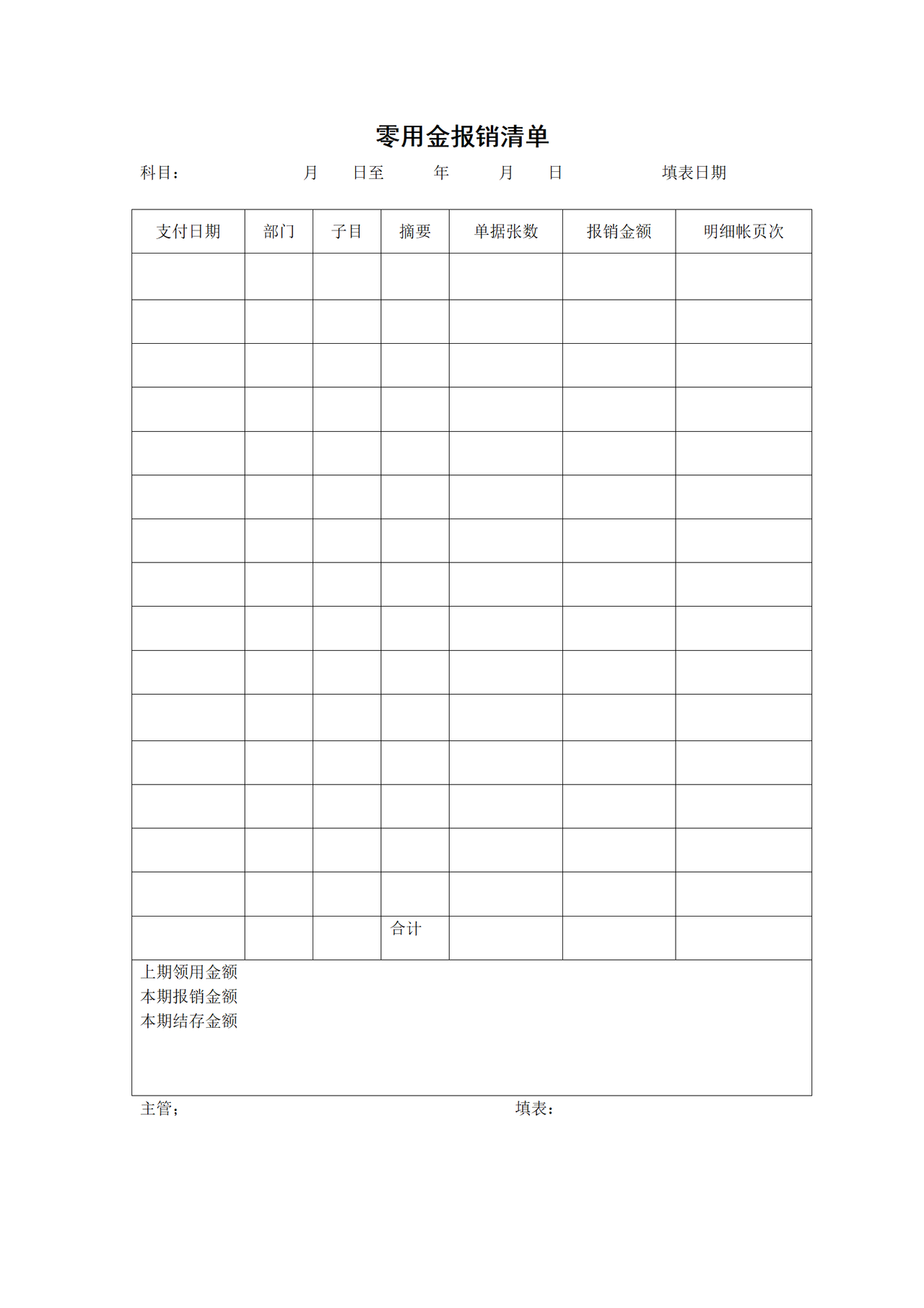 零用金报销清单