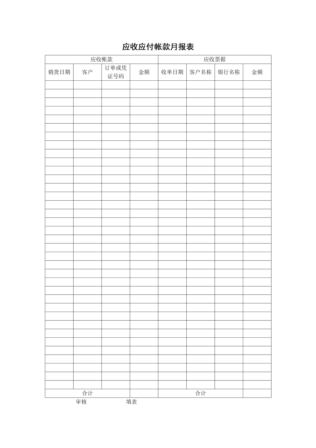 应收应付帐款月报表