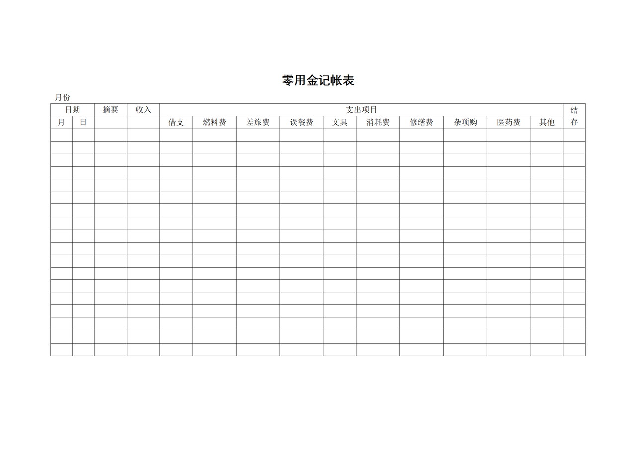 零用金记帐表