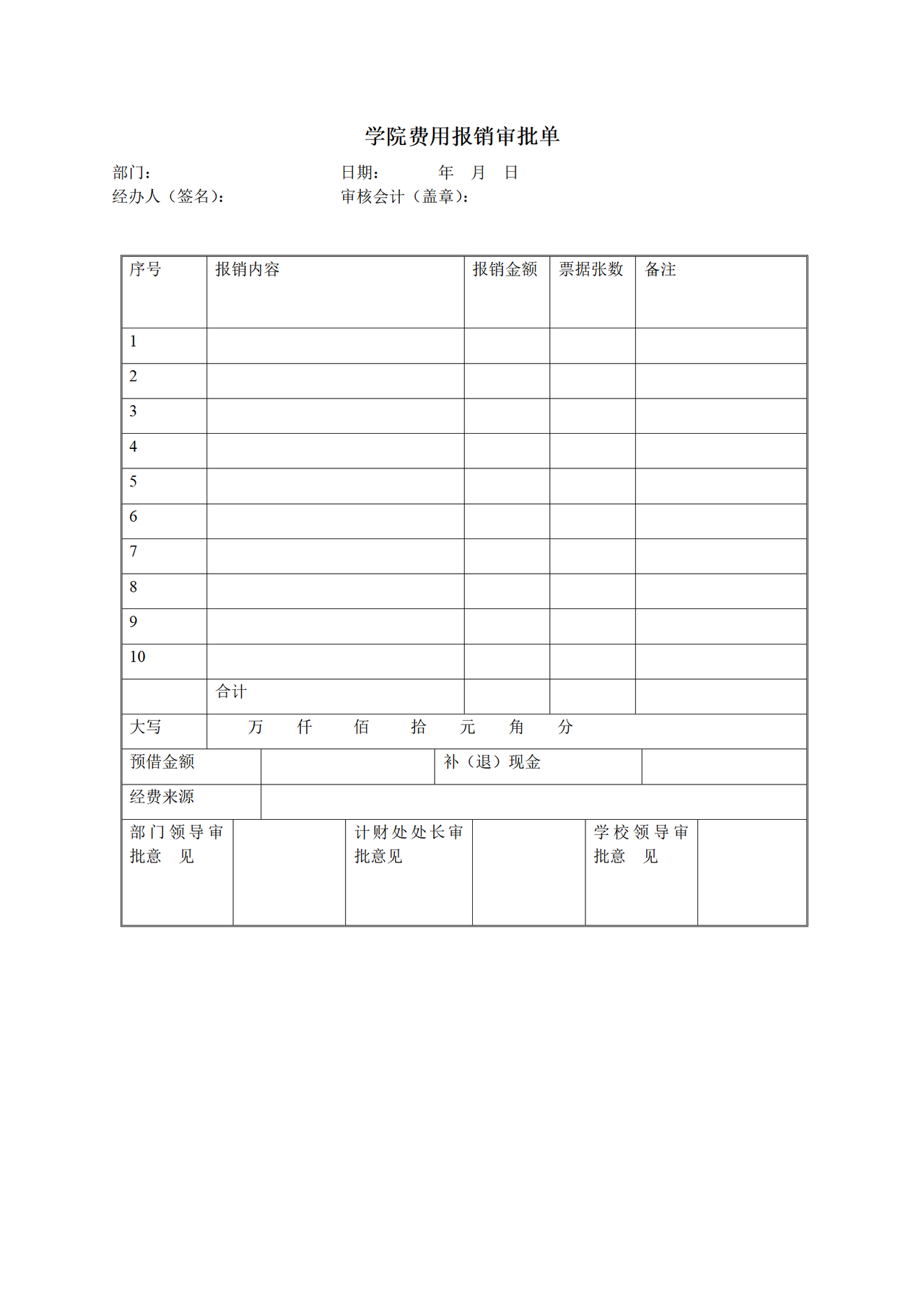 学院费用报销审批单